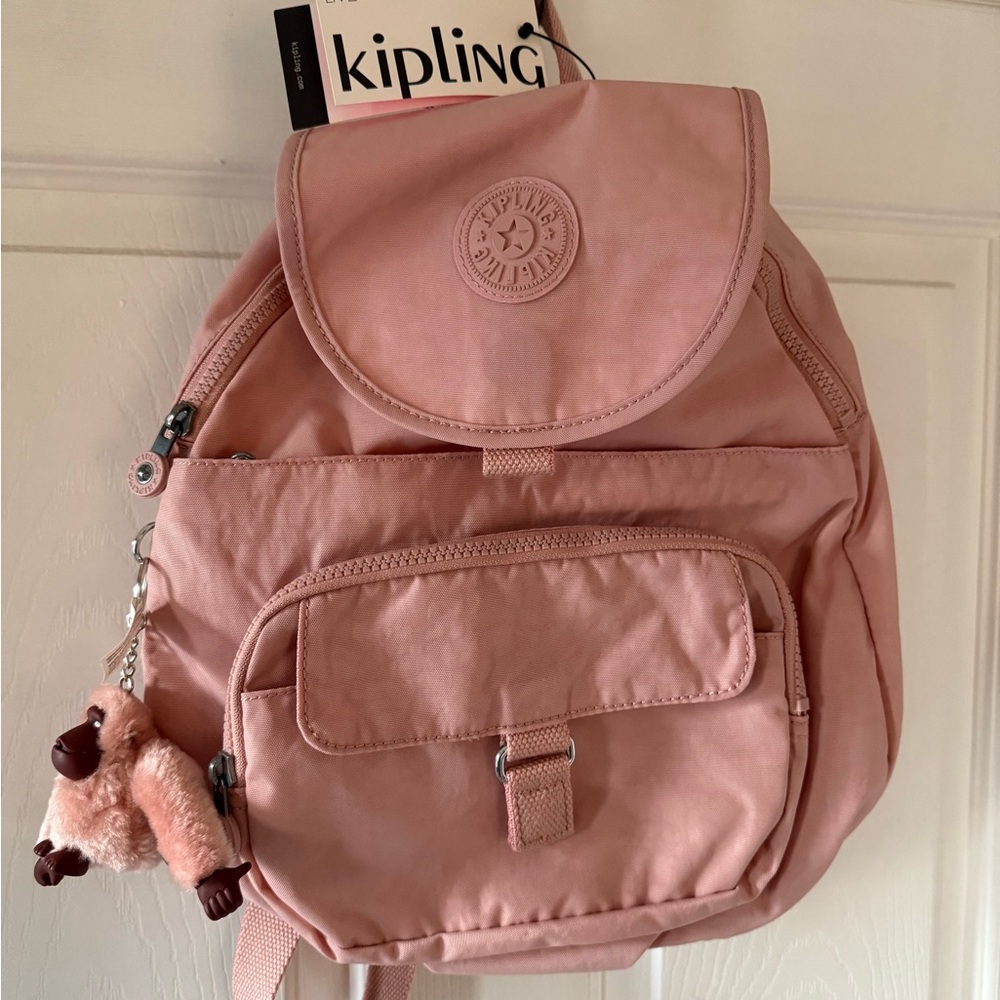 Kipling Blush Pink Backpack with Plush Keychain